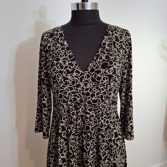 Vintage Liz Claiborne Fit & Flare Empire Midi Dress Size 14 V Collar 3/4 Sleeves - Picture 2 of 16